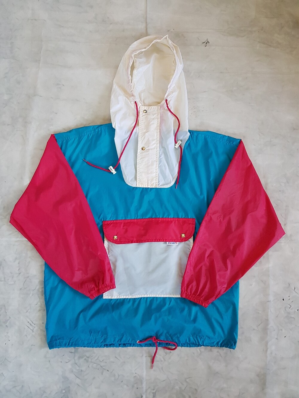 Vintage 90s K-Way Colourblock Packable Windbreaker Jacket – Pink, White & Blue –